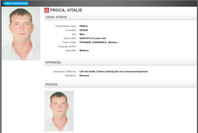 Vitalie Proca, Interpol status