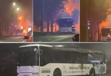 Autobuz STP cuprins de flăcări la intrarea în Bacău