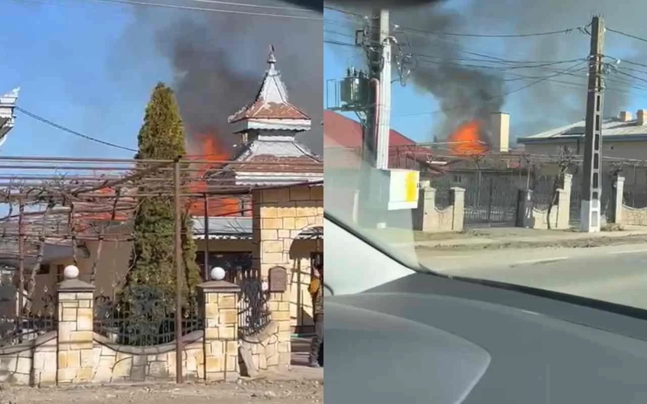 Pompierii intervin cu autospeciale la un incendiu izbucnit într-o anexă gospodărească din comuna Racova, pe DN15.
