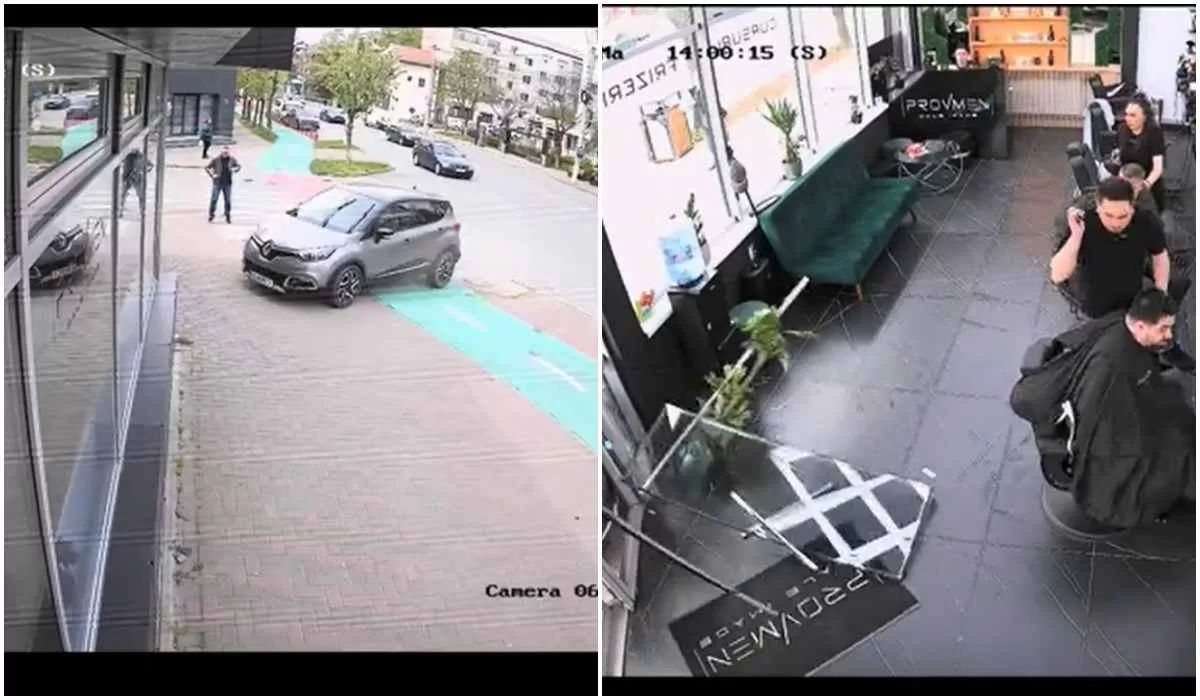 Mașină scăpată de sub control pe strada Mioriței din Bacău. Un autoturism a intrat într-o frizerie | VIDEO