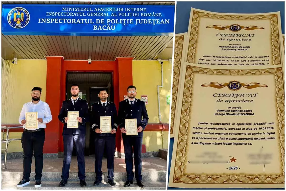 Patru polițiști din Bacău, recompensați de IGPR pentru curaj, profesionalism și salvarea unor vieți omenești
