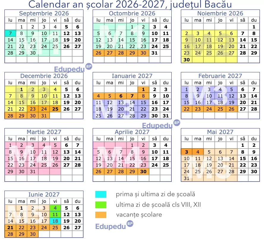 Calendar an scolar 2026 2027 Bacau
